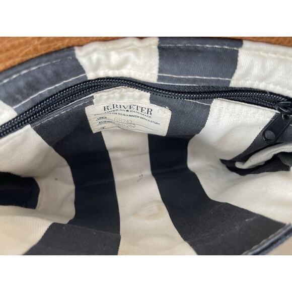 R Riveter Womens Handbag Purse Clutch Black Canvas Brown Leather Distressed - Picture 7 of 11